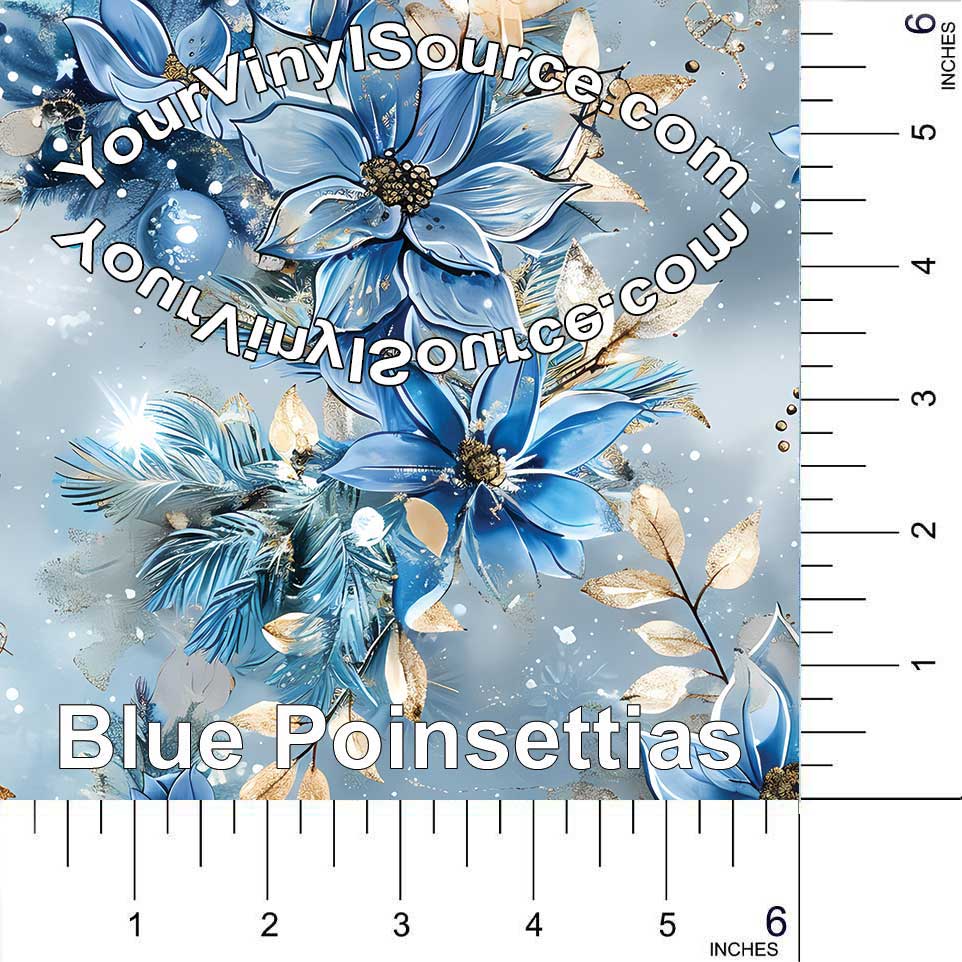 Blue Poinsettias printed vinyl 2 sizes  25% off