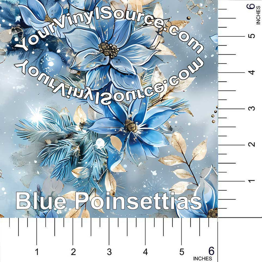 Blue Poinsettias printed vinyl 2 sizes  25% off