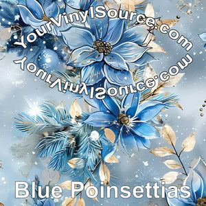 Blue Poinsettias printed vinyl 2 sizes  25% off