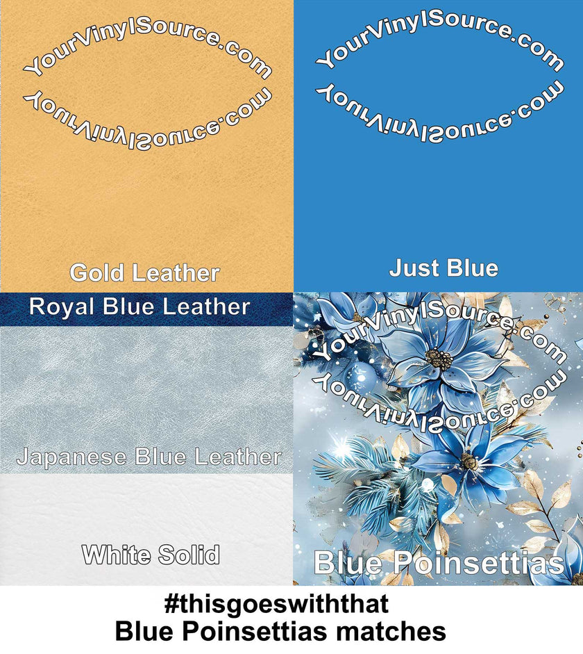 Blue Poinsettias printed vinyl 2 sizes  25% off