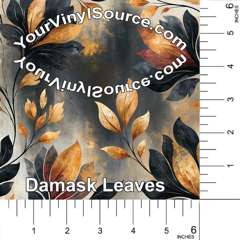 Damask Leaves printed vinyl 3 sizes