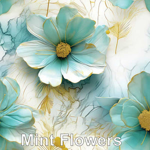 Mint Flowers printed vinyl 2 sizes