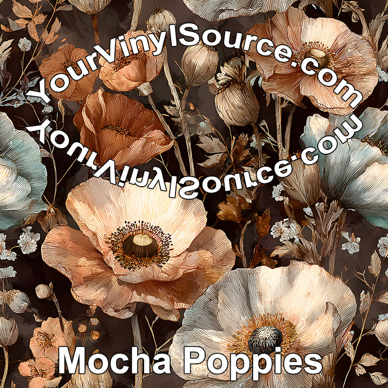 Mocha Poppies printed vinyl 3 sizes