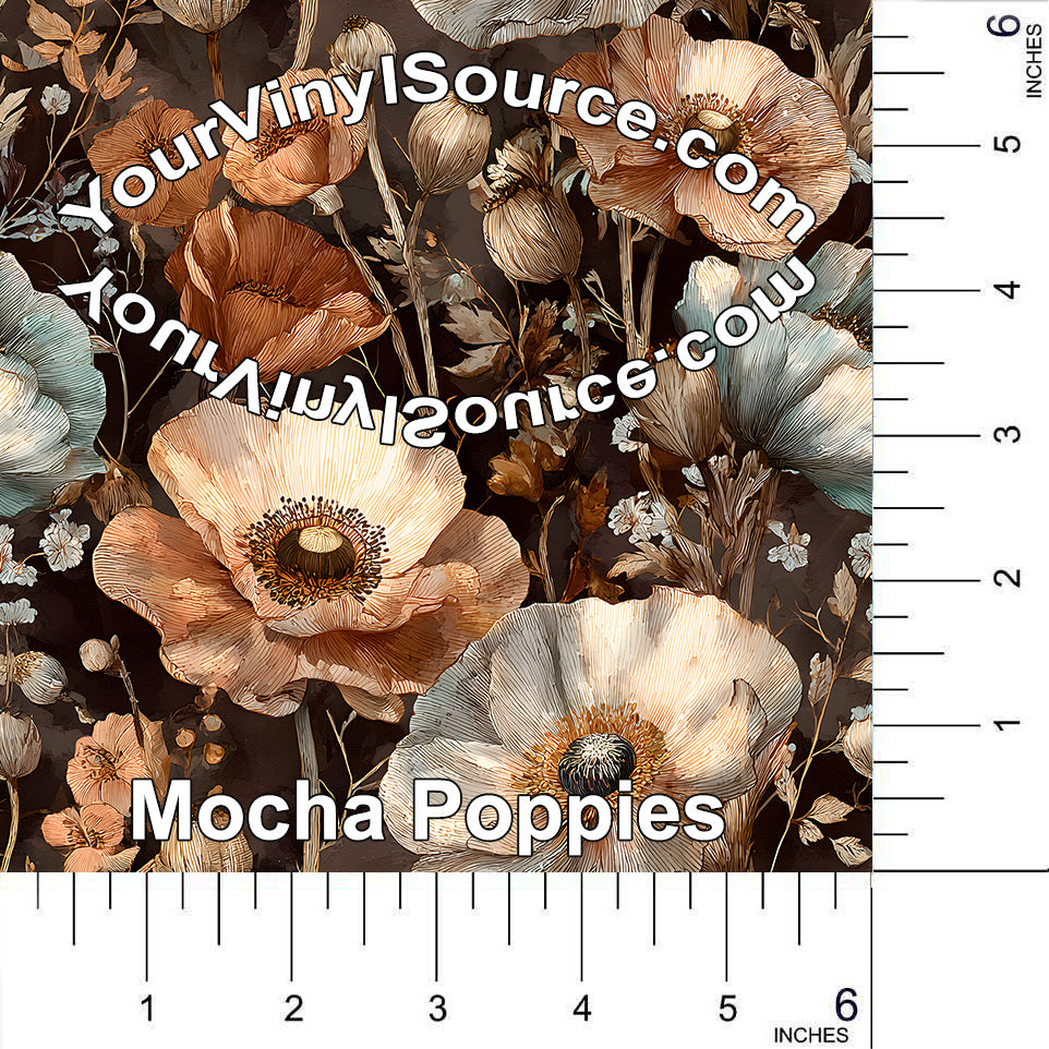 Mocha Poppies printed vinyl 3 sizes