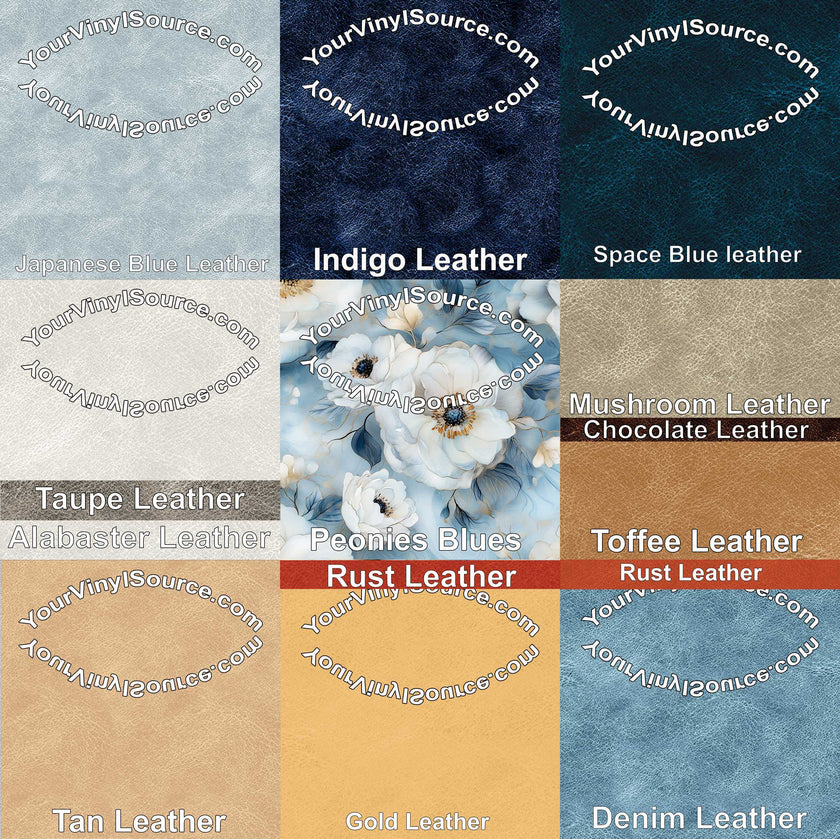 Peonies Blues printed vinyl 3 sizes