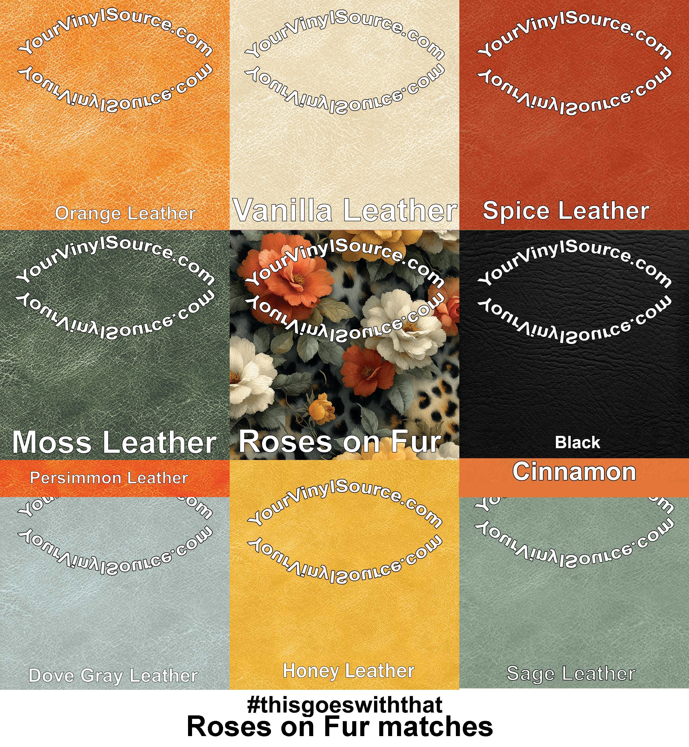 Roses on Fur printed vinyl 3 sizes