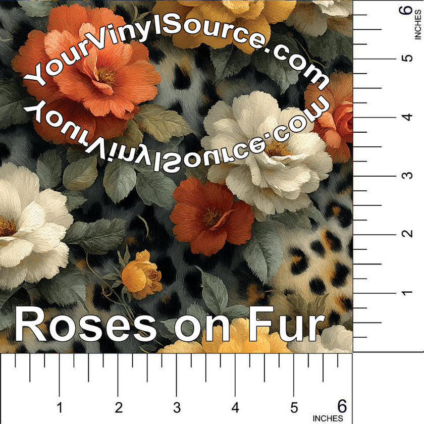 Roses on Fur printed vinyl 3 sizes