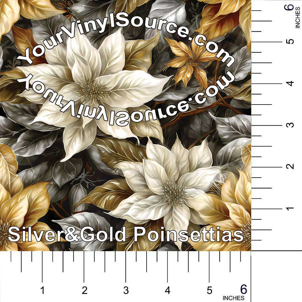 Silver & Gold Poinsettias vinyl 2 sizes  25% off
