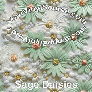 Sage Daisies printed vinyl  2 sizes