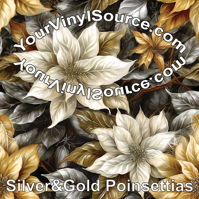 Silver & Gold Poinsettias vinyl 2 sizes  25% off