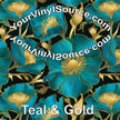 Teal & Gold printed vinyl  2 sizes