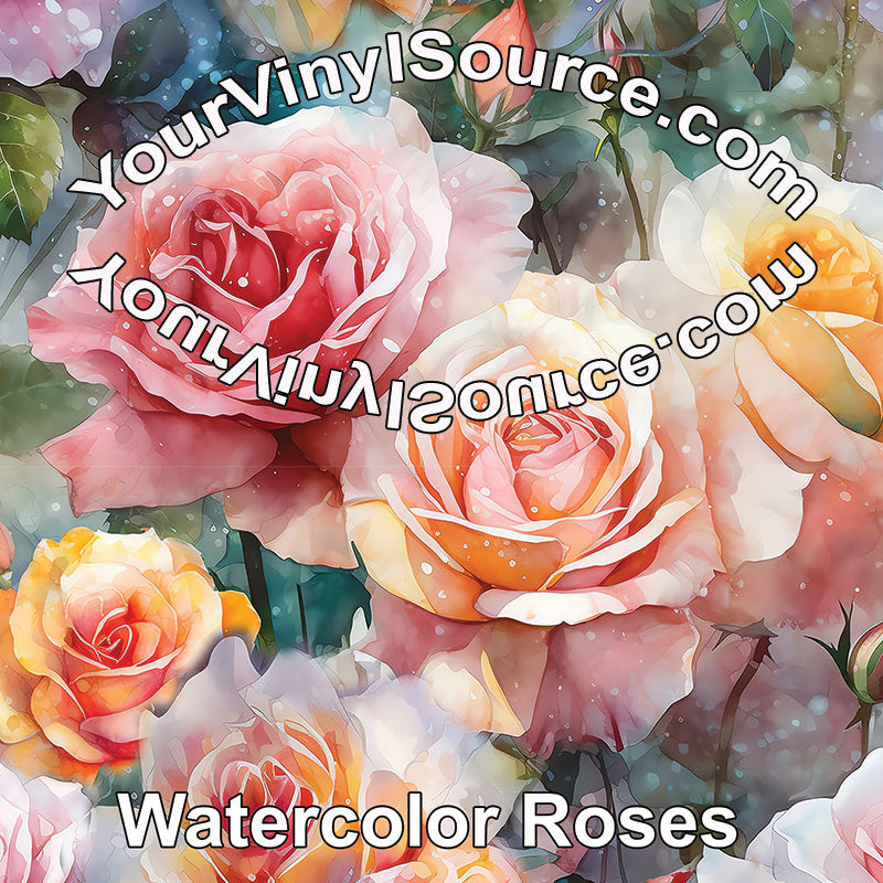 Watercolor Roses printed vinyl  2 sizes