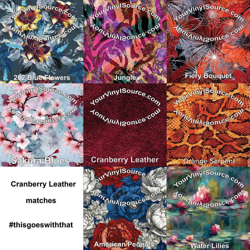 Cranberry Leather printed vinyl  3 sizes