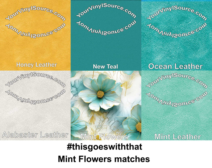 Mint Flowers printed vinyl 3 sizes