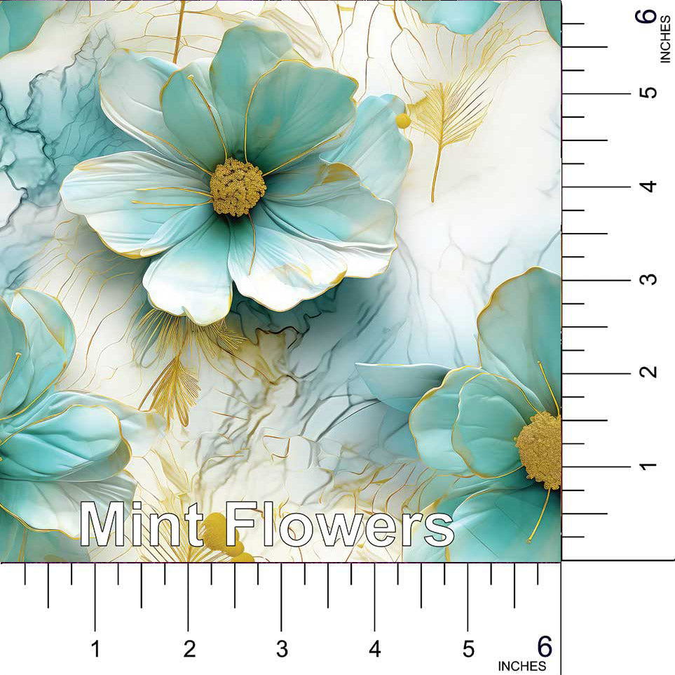 Mint Flowers printed vinyl 2 sizes