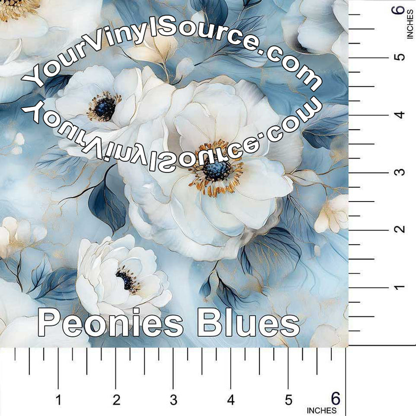 Peonies Blues printed vinyl 3 sizes