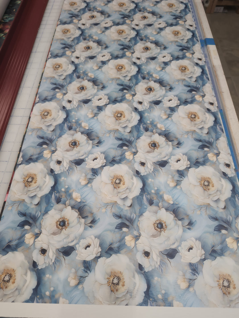 Peonies Blues printed vinyl 3 sizes