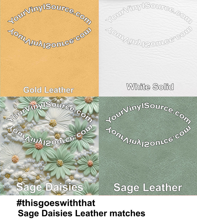 Sage Daisies printed vinyl  3 sizes