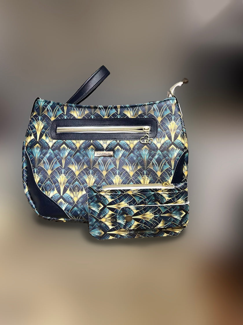 Teal & Gold Art Deco printed vinyl 3 sizes