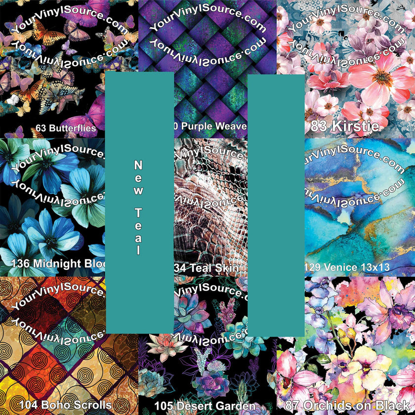 New Teal printed vinyl 3 sizes